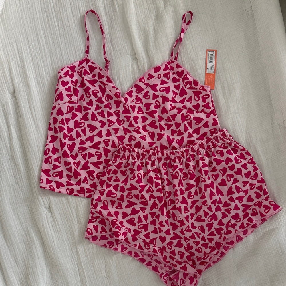 Pink Heart Pajama Set, Camisole and Shorts Set